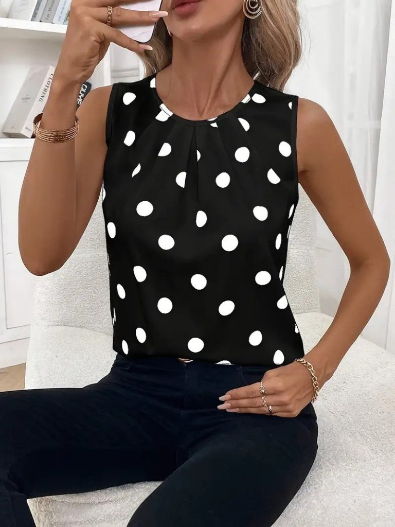 6c1ab44533fdfcefe4f3 Kadın Askılı Yakası Büzgülü Puantiyeli Atlas Bluz - Görsel 1