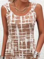 Kadın Askılı Kuş Gözü Detaylı Desenli Süprem Elbise - Görsel 2