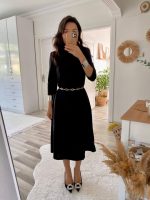 Kadın Uzun Kollu Bisiklet Yaka Midi Ithal Krep Elbise - Görsel 3