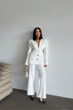 TASARIM CEKET-PANTOLON TAKIM METAL DÜĞME DETAYLI - Beyaz - Görsel 2