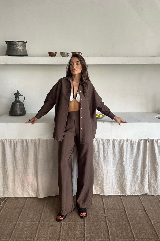 6c9000133fd86d0269ef GÖMLEK-PANTOLON TAKIM CUPRA KUMAŞ - Kahverengi - Görsel 1