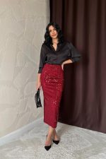 Bordo Pulpayetli Parlak Etek - Görsel 2