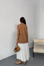 GOLD DÜĞMELİ KETEN YELEK - Kahverengi - Görsel 2