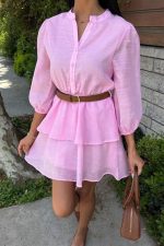 Deri Kemerli Fırfırlı Elbise 2901 - Görsel 3