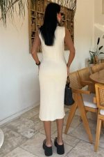 Önü Düğmeli Fitilli Kolsuz Elbise 2832 - Görsel 3