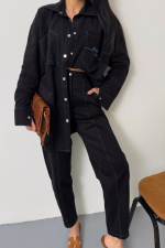 DENİM PUNTOLU GÖMLEK-PANTOLON TAKIM - Mavi - Görsel 2