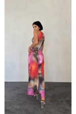 Bej Batik Desenli Elbise - Görsel 3