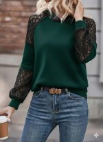 Kadın Uzun Kollu Dantelli Kapşonlu Viskon Iki Iplik Bluz - Görsel 2