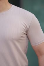 Erkek Kısa Kollu çizgi Kabartma Detaylı T-shirt - Görsel 3