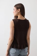 Önü Bağlamalı Yelek - Kahve - Görsel 2