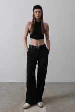 Kemerli Palazzo Pantolon - Siyah-Beyaz - Görsel 3