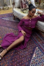 Madonna Yaka Derin Yırtmaç Etekli Şık Triko Takım 10099 - Görsel 2