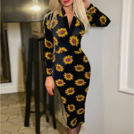 Kadın Uzun Kollu V Yaka Puantiyeli Krep Midi Boy Elbise - Görsel 2