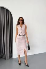 YELEK-ÖNDEN YIRTMAÇLI ETEK TK ŞANTUK KETEN - Lila - Görsel 3