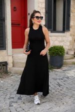 Kadın Arkadan çapraz Detay Yuvarlak Yaka Maksi Viskon Elbise - Görsel 2