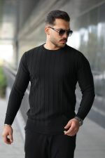 Erkek Bisiklet Yaka çizgi Kabartmalı Uzun Kollu Triko