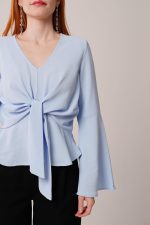 Ön Bağlamalı Volan Kol Bebe Mavisi Bluz - Görsel 3