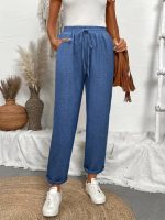 Kadın Yüksek Bel Lastikli Belde Bağcık Detaylı Aerobin Pantolon - Görsel 3