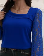 Kadın Uzun Kollu Asimetrik Yakalı Dantelli Ithal Krep Bluz - Görsel 2