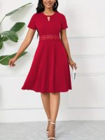 Kadın Kısa Kollu Yuvarlak Yaka Damla Detaylı Janjan Elbise - Görsel 3