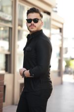 Erkek çift Cepli çıtçıt Düğmeli Uzun Kollu Gömlek - Görsel 2