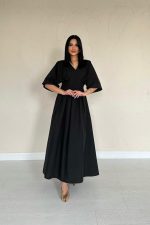 Siyah Pileli Uzun Elbise - Görsel 3