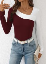 Kadın Uzun Kollu Geometrik Yaka Detaylı çift Renkli Viskon Bluz - Görsel 2