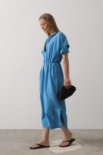 Beli Lastikli Elbise - Mavi - Görsel 3