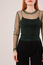 Transparan Yeşil Tül Basic Bluz - Görsel 2