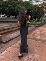 Kadın Kısa Kollu Yakalı önden Düğmeli Maxi Triko Elbise - Görsel 3