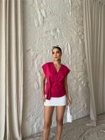 YANDAN BAĞLAMA DETAYLI KOLSUZ BLUZ - Fuşya - Görsel 2