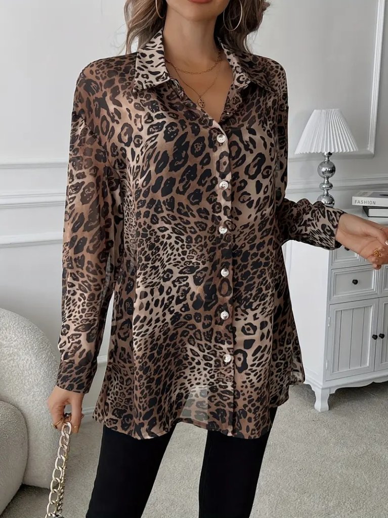 777b0ebc1b8f6ba06f49 Kadın Uzun Kollu Yakalı önden Düğmeli şifon Gömlek - Görsel 1