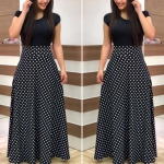 Kadın Kısa Kollu Puan Desen Tam Boy Krep Elbise