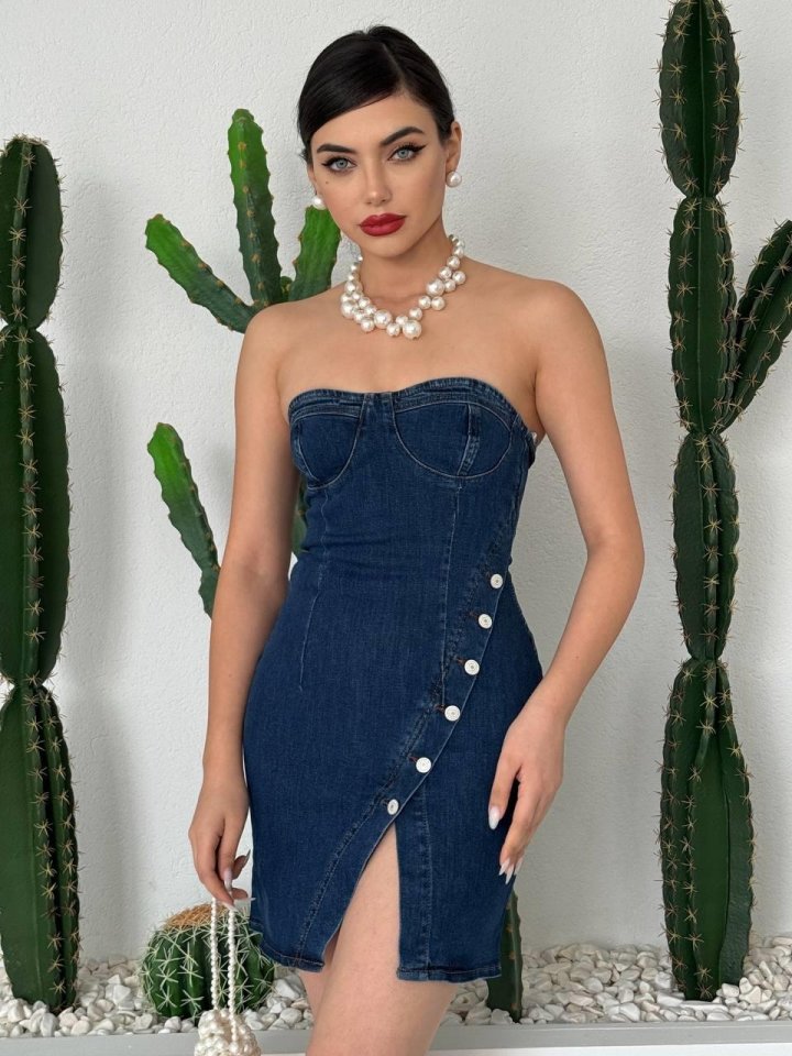 77bcd99c31652ccb93c3 Nerg Düğme Detaylı Elbise - Görsel 1