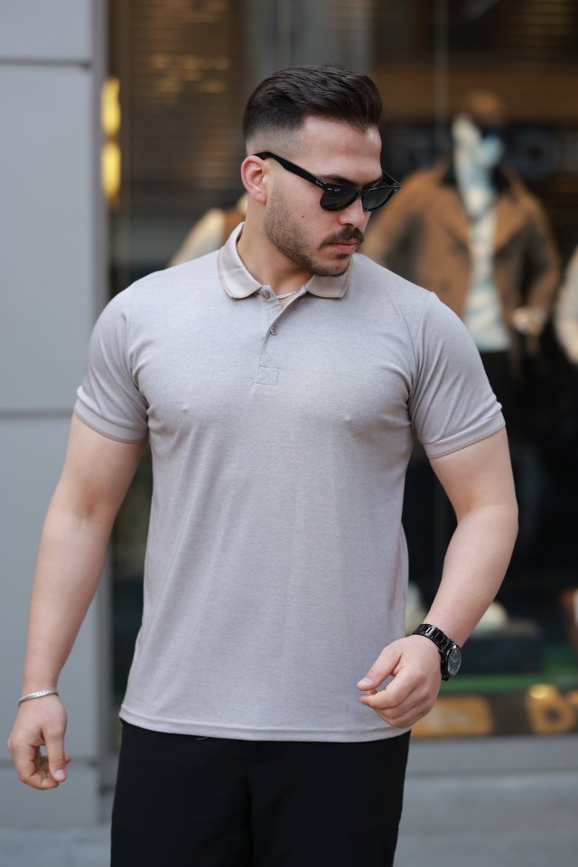 78faea3eb15c07d081aab76045a58b5a Erkek Yakalı Kagi Kumaş Kısa Kollu T-shirt - Görsel 1