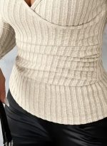 Kadın Uzun Kollu Kruvaze Yakalı Incili şardonlu Kaşkorse Bluz - Görsel 3