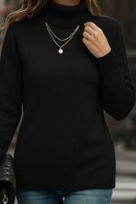 Kadın Uzun Kollu Balıkçı Yaka Triko Bluz - Görsel 2