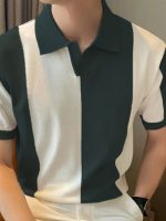 Erkek Kısa Kollu Polo Yakalı Blok Desenli Triko Bluz - Görsel 2