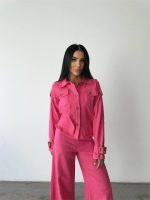 KETEN PÜSKÜL DETAYLI GÖMLEK-PANTOLON TAKIM - Fuşya - Görsel 2