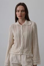 Gömlek Yaka Uzun Kol Triko - Ekru