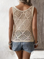 Kadın Askılı Yuvarlak Yaka Geometrik Desenli Triko Bluz - Görsel 2