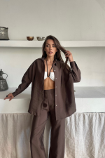 GÖMLEK-PANTOLON TAKIM CUPRA KUMAŞ - Kahverengi - Görsel 3