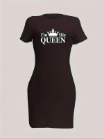 Kadın Kısa Kollu Queen Baskı Iki Iplik Mini Elbise - Görsel 3