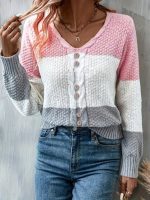 Kadın Uzun Kollu V Yakalı önden Düğmeli çok Renkli Bluz