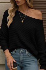 Kadın Uzun Kollu Tek Omuzu Açık Triko Bluz - Görsel 2