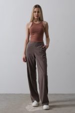 Beli Yarım Lastikli Palazzo Pantolon - Kahve - Görsel 3