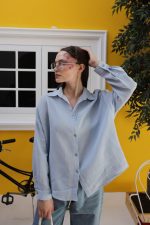 Müslin Uzun Kol Gömlek - Bebe Mavisi - Görsel 2