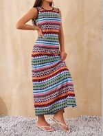 Kadın Bisiklet Yaka Cizgi Desen Süprem Elbise - Görsel 2