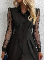 Kadın Uzun Kollu Yakalı Düğmeli Mini Ithal Krep Elbise - Görsel 2