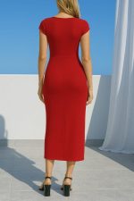 Kadın Sandy Kumaş Metal Toka Detaylı Midi Boy Elbise - Görsel 2